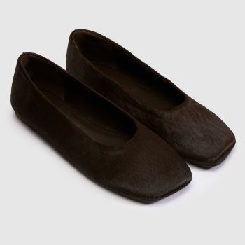 schuh Brown Lilah Hair-On Leather Ballet Womens Flats