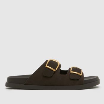 schuh Brown Trish Buckle Footbed Womens Sandals