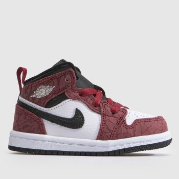 Nike Jordan White & Red Air 1 Mid Boys Toddler
