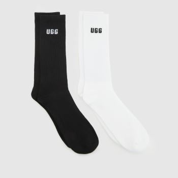 UGG White & Black Leander Logo Crew 2PK Socks